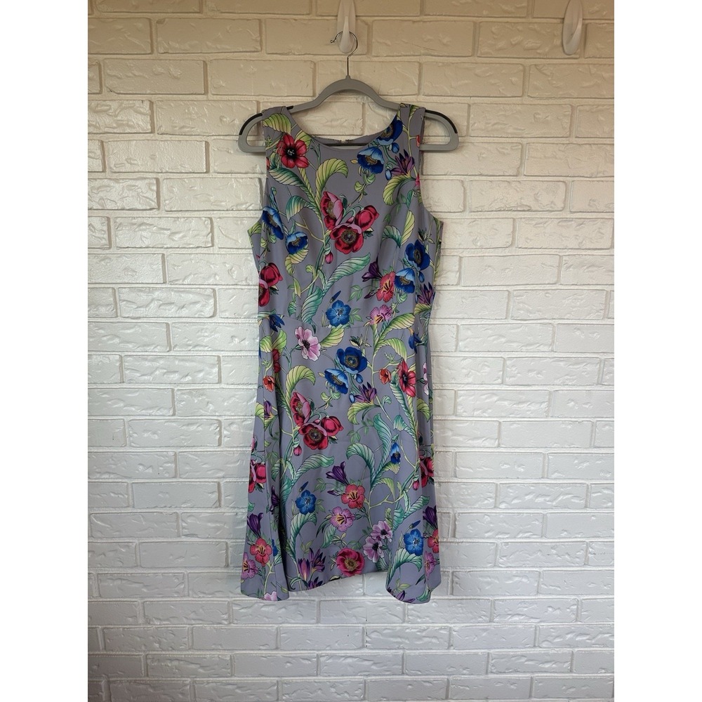 Ann Taylor Womens Dress Size 6T Gray Floral A Line Sleeveless Round Neck